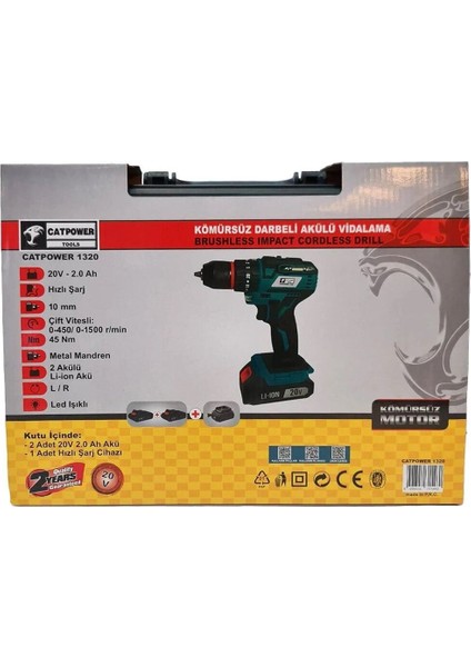 Catpower 1320 20 V 2.0 Ah Kömürsüz Li-Ion Çift Akülü Darbeli – CAT1320 fiyatları