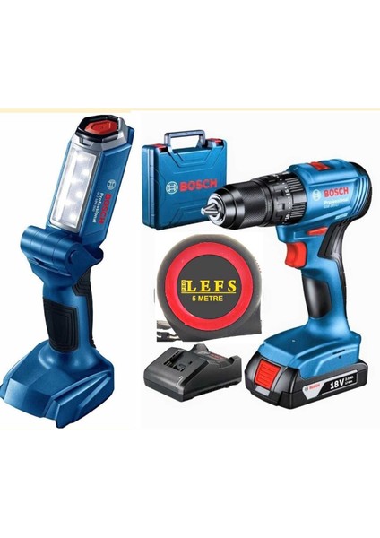Gsb 185 Li Tek Batarya Darbeli Matkap Vidalama ve Bosch Glı 18 V-300 Şarjlı El Feneri
