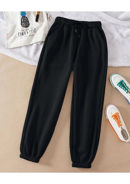 Unisex Ikili Siyah Paça Lastikli Rahat Giyim Eşofman Altı