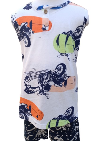 Erkek Çocuk Motor Baskılı Atlet T-Shirt Düğmeli Kapama 6-7 Yaş Çok Renkli