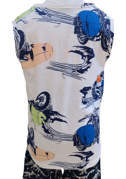 Erkek Çocuk Motor Baskılı Atlet T-Shirt Düğmeli Kapama 6-7 Yaş Çok Renkli indirimleri