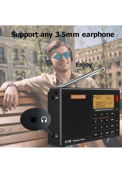 Sıhuadon R-108 Radyo Fm Stereo Dijital Taşınabilir Radyo Am Sw Hava Radyo Alıcısı Alarm Fonksiyonu Ekran Saati Sıcaklık Hoparlö fiyatları