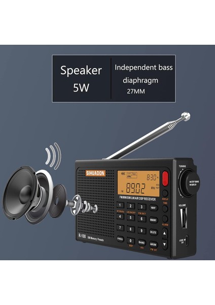 Sıhuadon R-108 Radyo Fm Stereo Dijital Taşınabilir Radyo Am Sw Hava Radyo Alıcısı Alarm Fonksiyonu Ekran Saati Sıcaklık Hoparlö fırsatları