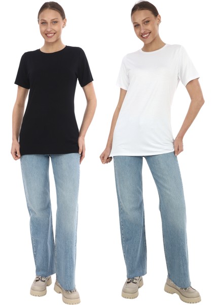 Soft Viskon Uzun Tunik-Siyah-Beyaz