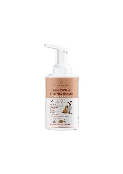 Kahu Naturals Kuru Köpük Şampuan ve Nemlendirici, Durulamasız, Kolay Tarama, Kedi ve Köpek, Organik Içerikli, 350 ml