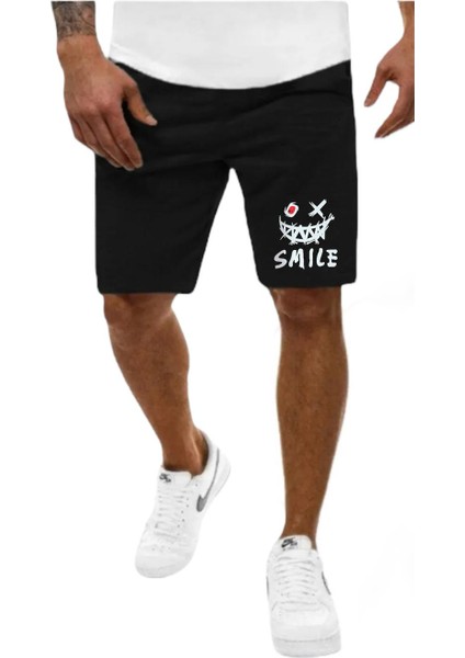 Erkek Smile Baskılı Yazlık Rahat Giyim Kısa Şort