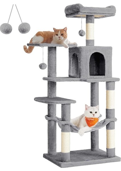Feandrea PCT161W01 Tırmalama Ağacı, 143 cm Yüksekliğinde, Kedi Ağacı, Çok Katlı Kedi Evi, 4 Tırmalama Sütunu, 2 Platform, ...