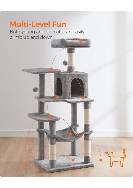 Feandrea PCT161W01 Tırmalama Ağacı, 143 cm Yüksekliğinde, Kedi Ağacı, Çok Katlı Kedi Evi, 4 Tırmalama Sütunu, 2 Platform, ... modelleri