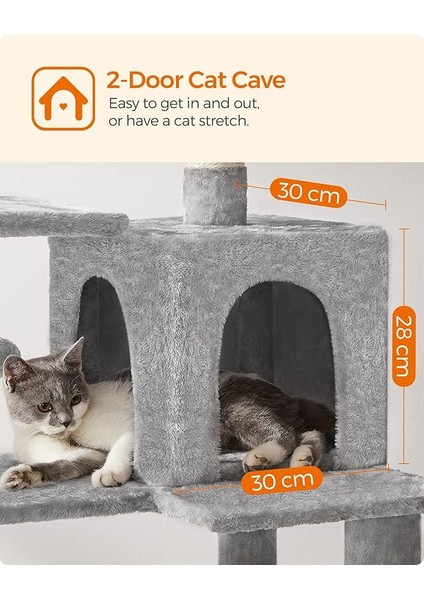 Feandrea PCT161W01 Tırmalama Ağacı, 143 cm Yüksekliğinde, Kedi Ağacı, Çok Katlı Kedi Evi, 4 Tırmalama Sütunu, 2 Platform, ... indirimleri