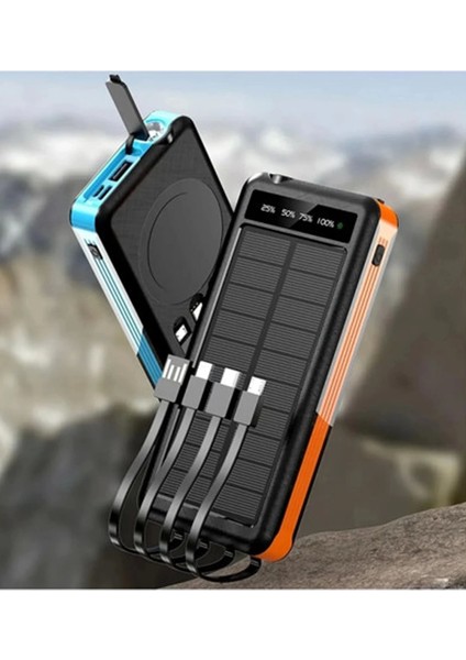 Solar Powerbank 1xusb 10.000MAH LCD Ekran Dahili USB Mikro Type-C Powerbank