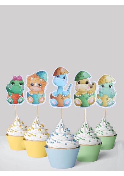Baby Dinozor Temalı Kürdan Figürlü Pasta Süsü Cupcake Kürdanı 10'lu fiyatları