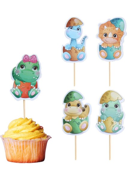 Baby Dinozor Temalı Kürdan Figürlü Pasta Süsü Cupcake Kürdanı 10'lu modelleri