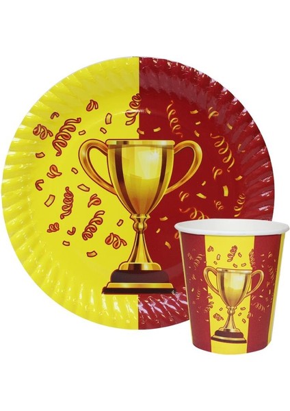 Sarı Kırmızı Taraftar Kupa Temalı Karton Tabak Bardak Set 8'li