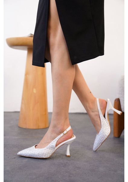 Kadın Ricors Taşlı Topuklu Ayakkabı - Beyaz modelleri