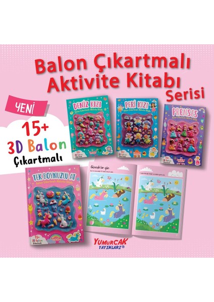Yumurcak 3D Balon Çıkartmalı Aktiviteli Boyama Kitabı Peri Kızı 15 li 3d Balonlu Çıkartma Labirent-Nokta Birleştirme-Matematik-Fark Bulma Dikkat Çalışmaları modelleri