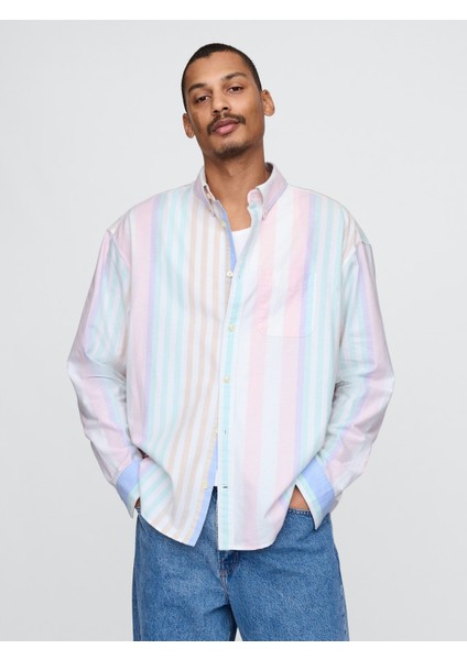 Erkek Çok Renkli Desenli Oxford Big Gömlek