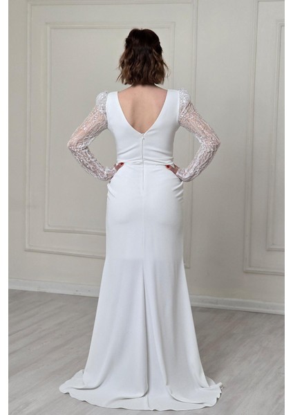 Beyaz Belden Drapeli Abiye 5225 fırsatları