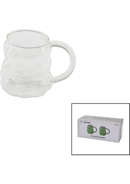 2pcs Üzüm - Kabarcıklı Kulplu Cam Bardak Termisil - Isıya Dayanıklı BOROSİLİKAT350ML (4887)