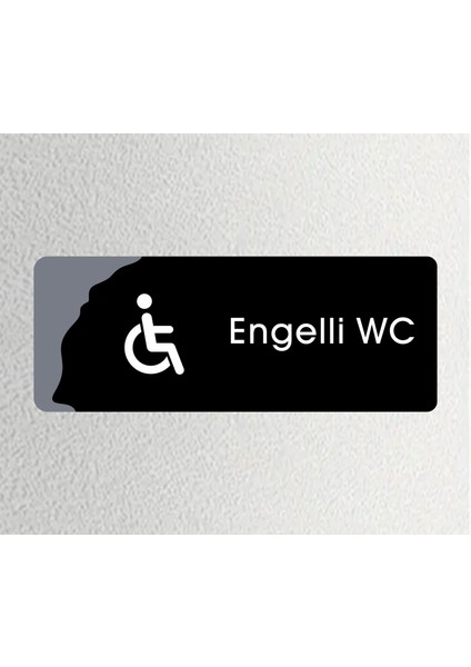 Engelli Wc - Ofis Departman Kapı Isimliği, Yönlendirme Levhası 26X10CM - Siyah&füme