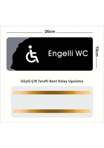 Engelli Wc - Ofis Departman Kapı Isimliği, Yönlendirme Levhası 26X10CM - Siyah&füme fiyatları