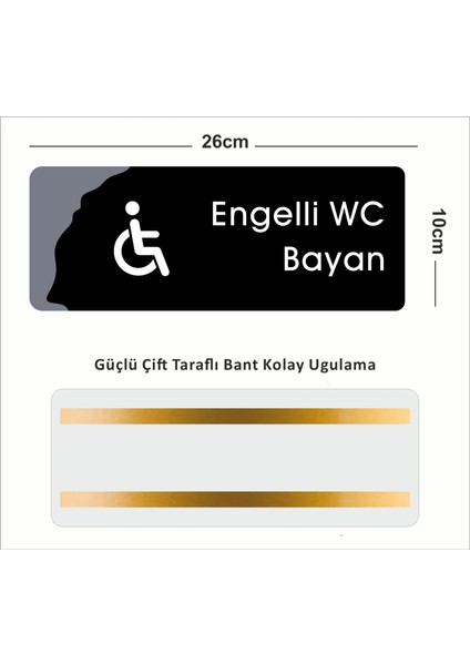Engelli Wc Bayan - Ofis Departman Kapı Isimliği, Yönlendirme Levhası 26X10CM - Siyah&füme fiyatları
