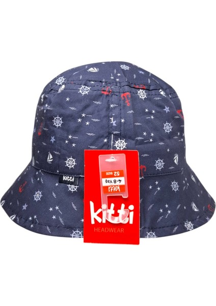 Spteks Kitti 4-8 Yaş Erkek Çocuk Lacivert Renk Desenli Yazlık Fötr Şapka