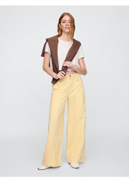 Kadın Sarı Baggy Utility Jean Pantolon