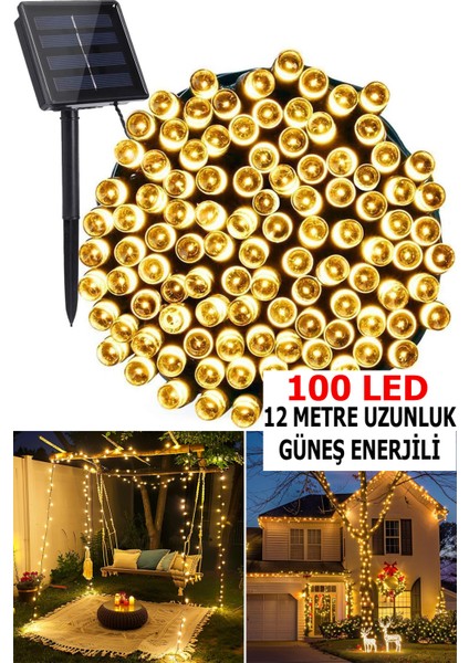 100 LED Solar Enerjili Peri LED Işık Güneş Enerjili Balkon Bahçe Parti Yılbaşı Dekor Işığı