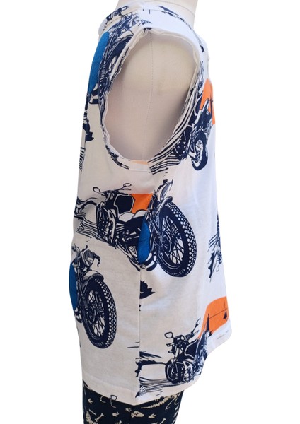 Erkek Çocuk Motor Baskılı Atlet T-Shirt Düğmeli Kapama 8-9 Yaş Çok Renkli