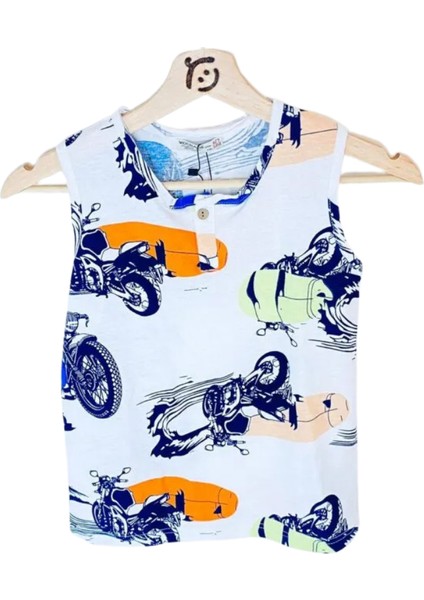 Erkek Çocuk Motor Baskılı Atlet T-Shirt Düğmeli Kapama 8-9 Yaş Çok Renkli modelleri