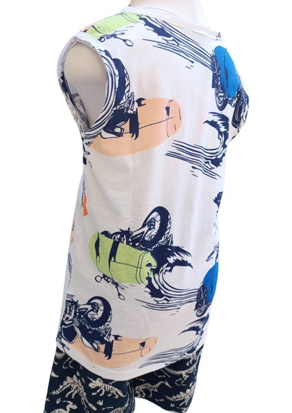 Erkek Çocuk Motor Baskılı Atlet T-Shirt Düğmeli Kapama 8-9 Yaş Çok Renkli