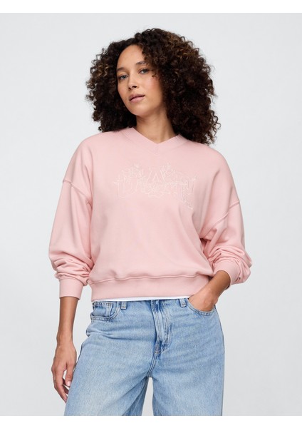 Kadın Pembe Gap Logo Vintage Soft Havlu Kumaş Wedge V Yaka Sweatshirt