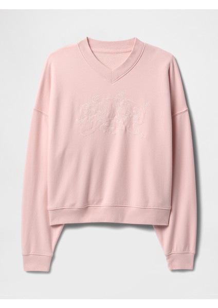 Kadın Pembe Gap Logo Vintage Soft Havlu Kumaş Wedge V Yaka Sweatshirt fiyatları