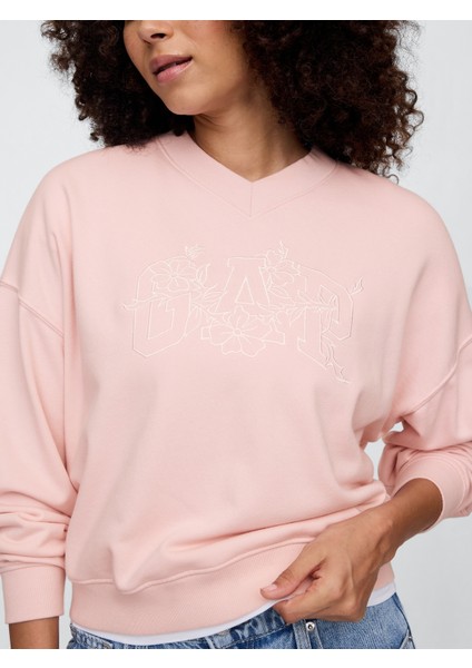 Kadın Pembe Gap Logo Vintage Soft Havlu Kumaş Wedge V Yaka Sweatshirt modelleri