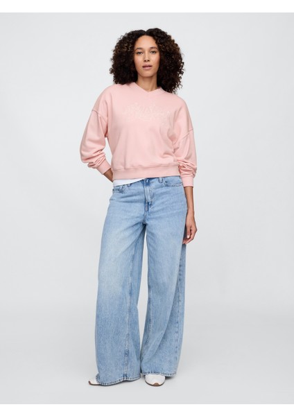 Kadın Pembe Gap Logo Vintage Soft Havlu Kumaş Wedge V Yaka Sweatshirt indirimleri