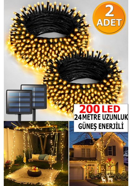 200 LED Solar Enerjili Peri LED Işık Güneş Enerjili Balkon Bahçe Parti Yılbaşı Dekor Işığı