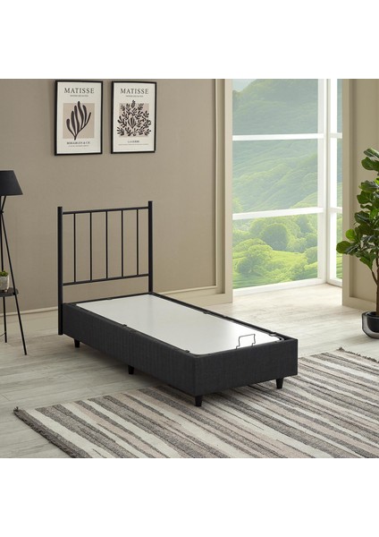Alin Tek Kişilik Baza Başlık Set, Metal Başlıklı Sandıklı Baza