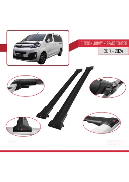 Citroen Jumpy 3 (K0) Space Tourer 2017 ve Sonrası ile Uyumlu Fly Model Ara Atkı Tavan Barı Siyah 2 Adet fırsatları