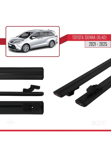 Toyota Sienna 4 (XL40) 2021 ve Sonrası ile Uyumlu Basıc Model Ara Atkı Tavan Barı Siyah 2 Adet