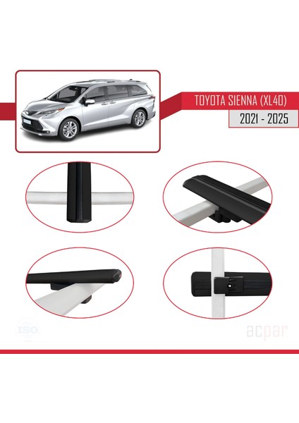 Toyota Sienna 4 (XL40) 2021 ve Sonrası ile Uyumlu Basıc Model Ara Atkı Tavan Barı Siyah 2 Adet