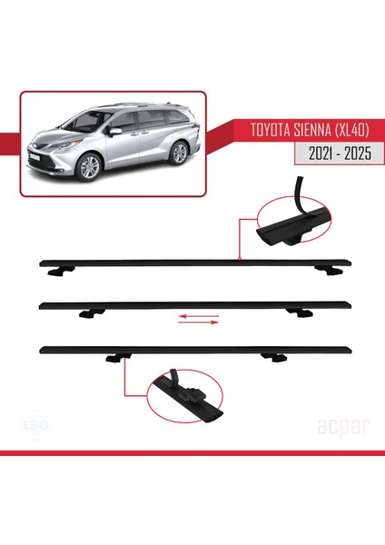 Toyota Sienna 4 (XL40) 2021 ve Sonrası ile Uyumlu Basıc Model Ara Atkı Tavan Barı Siyah 2 Adet