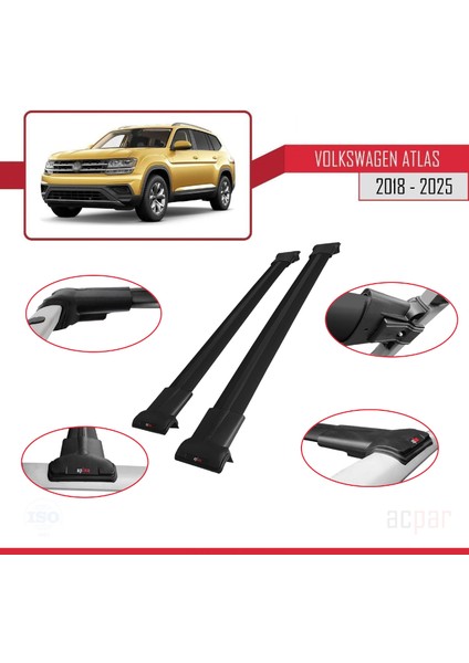 Volkswagen Atlas (Ca1) 2018 ve Sonrası ile Uyumlu Fly Model Ara Atkı Tavan Barı Siyah 2 Adet fırsatları