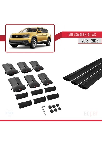 Volkswagen Atlas (Ca1) 2018 ve Sonrası ile Uyumlu Fly Model Ara Atkı Tavan Barı Siyah 2 Adet indirimleri