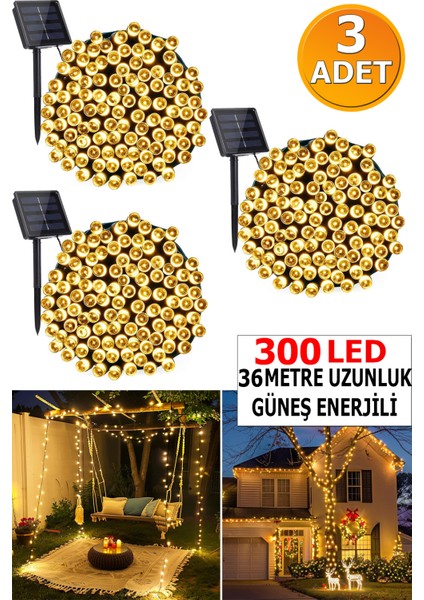 300 LED Solar Enerjili Peri LED Işık Güneş Enerjili Balkon Bahçe Parti Yılbaşı Dekor Işığı