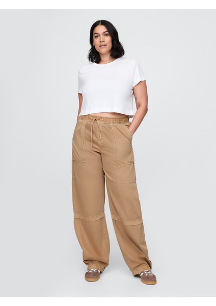 Kadın Kahverengi Mid Rise Easy Utility Barrel Pantolon fırsatları