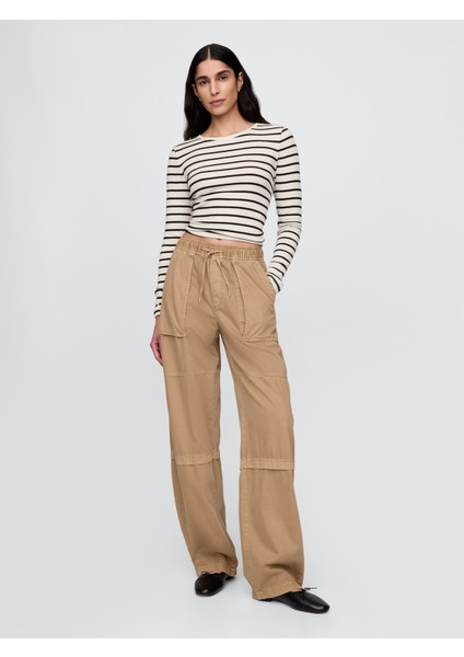 Kadın Kahverengi Mid Rise Easy Utility Barrel Pantolon