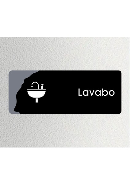 Lavabo - Ofis Departman Kapı Isimliği, Yönlendirme Levhası 26X10CM - Siyah&füme