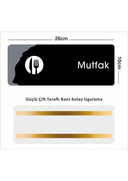 Mutfak - Ofis Departman Kapı Isimliği, Yönlendirme Levhası 26X10CM - Siyah&füme fiyatları