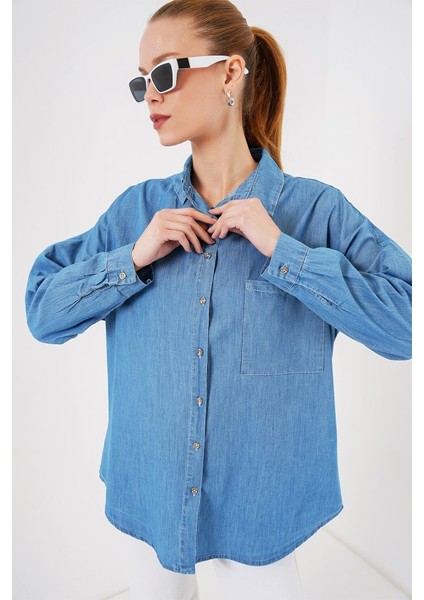 Oversize Kot Gömlek 20280 - Mavi