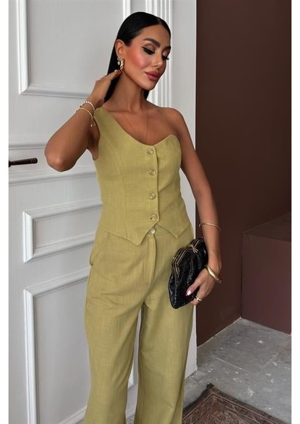Tek Omuz Büstiyer Plazzo Pantolon Viscon Takım 10159